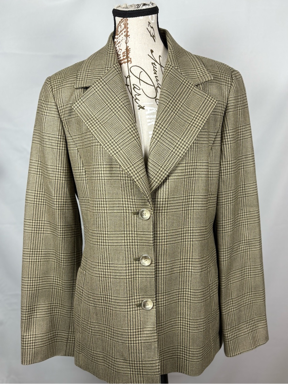 Vintage Linda Allard Ellen Tracy Wool Glen Plaid Blazer 90s Size 12 - Picture 2 of 13
